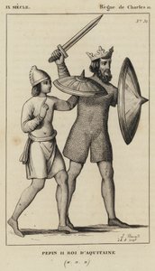 Século IX, Reino de Carlos II, Pepino II, Rei da Aquitânia (gravura) de French School