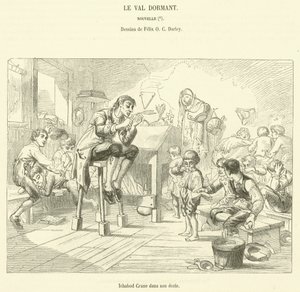 Ichabod Crane dans son ecole (gravura) de French School