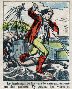 Ilustração para o Livro de Daniel Defoe (De foe) "Robinson Crusoe". Imagens epinais do final do século XIX. de French School
