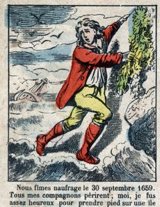 Ilustração para o Livro de Daniel Defoe (De foe) "Robinson Crusoe". Imagens epinais do final do século XIX. de French School