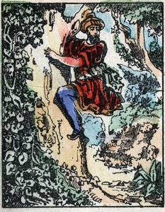 Ilustração para os Contos das Mil e Uma Noites. Ali-Baba (Ali Baba). Gravura em madeira de Imaging Pellerin - Epinal, sd. Final do século XIX. de French School