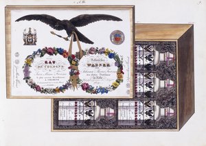Ilustração para a embalagem de eau de Cologne, c.1825 (aquarela e cor do corpo) de French School
