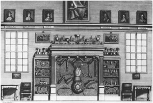 Ilustração do Gabinete da Bibliotheque Sainte-Genevieve pelo Reverendo Pere Claude Du Molinet (1620-87) 1692 de French School
