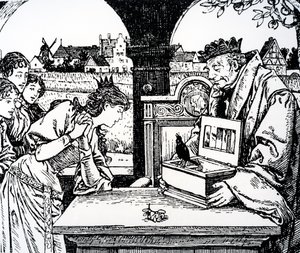 Ilustração da princesa e do Swineherd por Hans Christian Andersen de French School