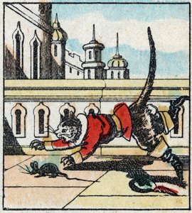 Ilustração do conto de Charles Perrault "The Cat Botte". Gravura em madeira de Imaging Pellerin - Epinal, sd. Final do século XIX. de French School