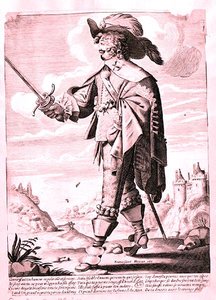 Ilustração de um Soldado sob o reinado de Luís XIII (1601-43) (gravura) (foto a p/b) de French School