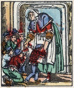 Ilustração do conto "Le petit poucet", de Charles Perrault. Gravura em madeira de Imaging Pellerin - Epinal, sd. Final do século XIX. de French School