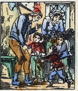 Ilustração do conto "Le petit poucet", de Charles Perrault. Gravura em madeira de Imaging Pellerin - Epinal, sd. Final do século XIX. de French School