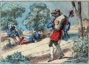 Ilustração da fábula de Jean de la Fontaine (1621-1695): o lobo tornou-se pastor. Imagem epinal do final do século XIX. de French School
