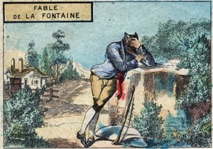 Ilustração da fábula de Jean de la Fontaine (1621-1695): o lobo tornou-se pastor. Imagem epinal do final do século XIX. de French School