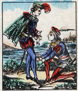 Ilustração do conto "As Aventuras do Grand Flandrin" Gravura em madeira de Imaging Pellerin - Epinal, sd. Final do século XIX. de French School