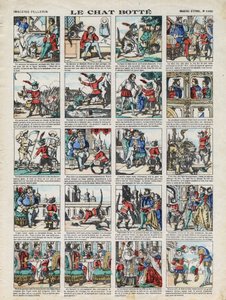 Imagens de Epinal de la Maison Pellerin - ca. 1913 - Ilustração do conto de Charles Perrault "The cat botte" (O fundo do gato) de French School