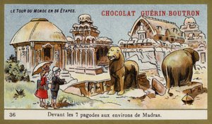Em frente aos sete templos da região de Madras (chromolitho) de French School