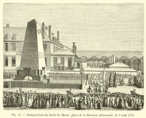 Inauguração do busto de Marat, Place de la Reunion, Carrousel, 2 de agosto de 1793 de French School