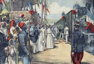 Inauguração do caminho de ferro que liga Thies a Kayes ao Senegal, início do século XX de French School