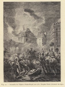 Incêndio na Ópera, Palais-Royal, em 1781 (gravura) de French School