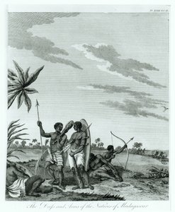 Habitantes de Madagascar, do volume 2 de Memórias e Viagens do Conde Benyowsky, publicado em 1790 de French School