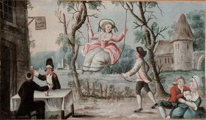 Sinal interior pintado para uma taverna representando as Três Ordens reunidas, cerca de 1789 (óleo sobre madeira) de French School