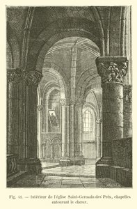 Dentro da igreja de Saint-Germain des Pres, capelas que cercam o coro de French School