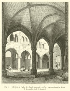 Interior da Igreja dos Santos Inocentes em 1786; reprodução de um desenho de Desmachy, Coll A Lenoir
