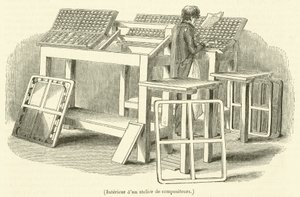 Interior de uma oficina de compositores (gravura) de French School