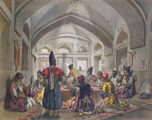 Interior, de, um, caravanserai, em, persia, mid, décimo nono século de French School