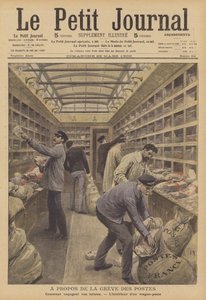 Interior de um vagão de correio em um trem francês (cor litho) de French School
