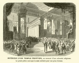 Interior de um templo egípcio antigo durante um culto (gravura) de French School
