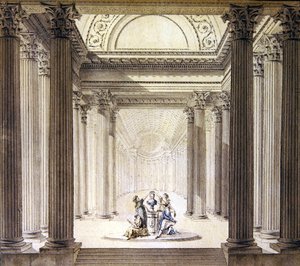 Interior do Templo da Virtude, c.1770 (caneta e tinta com aquarela sobre papel) de French School
