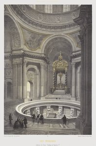 Interior da cúpula e túmulo de Napoleão I, Les Invalides, Paris (cor litho) de French School