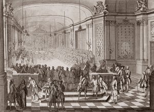 Vista interna do Salão Jacobins, em Nantes, durante a realização dos Estados Unidos da Bretanha, em 1764. de French School