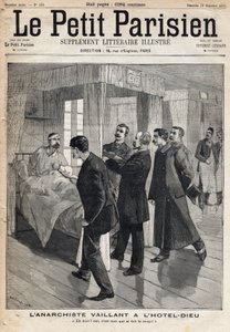 Interrogatório do anarquista Auguste Vaillant (1861-1894) no Hotel dieu que confessa o ataque que ele cometeu em 9 de dezembro de French School