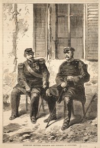 Entrevista entre Napoleão e Bismarck em Doncherry, ilustração de Cassells História da Guerra entre a França e a Alemanha, 1870-1871 de French School