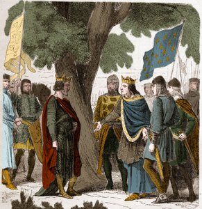Entrevista de Gisors na Alta Normandia entre o Rei Philippe Auguste e o Rei Henrique II 2 Plantagenet da Inglaterra (1133-1189) em 1188. de French School