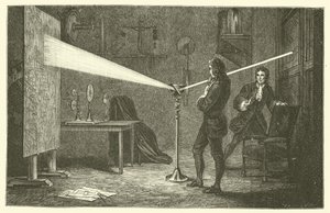 Isaac Newton quebra a luz (gravura) de French School