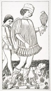 Nobre italiano segurando um falcão, depois de uma carta de baralho gravada em cobre, c.1460, de &39;Le Moyen idade et La Renaissance&39; por Paul Lacroix (1806-84) publicado de 1847 de French School