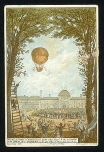 Jacques Charles e Marie-Noel Robert fazendo a primeira subida em um balão de hidrogênio, Paris, 1 de dezembro de 1783 de French School