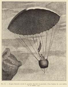 Jacques Garnerin realiza a primeira descida de pára-quedas, de uma altura de 1000 metros, 22 de outubro de 1797 de French School