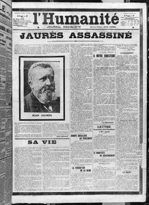 Jaures assassinado, de LHumanite, 1º de agosto de 1914 (photolitho) de French School