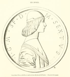 Jean-Galeas Sforza, medalhão de mármore da coleção do Sr. Timbal (gravura) de French School