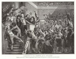Jean Denis, conde Lanjuinais, na tribuna da Convenção, Revolução Francesa, 2 de junho de 1793 de French School