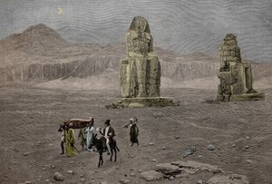 Jean Francois Champollion nos Colossos de Memnon, Egito (gravura) de French School