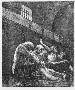 Jean Valjean na prisão, ilustração de Les Miserables, por Victor Hugo, 1865 de French School