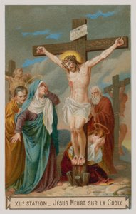 Jesus morre na cruz. A, décima segunda estação, de, a, crucifixos de French School