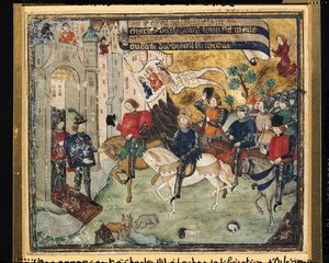 Joana d&39;Arc (1412-31) Anunciando a Libertação de Orleans a Carlos VII (1403-61) em Loches de French School