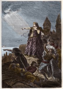 Joanna of Flanders vê a frota inglesa chegar para aliviar Hennebont de French School