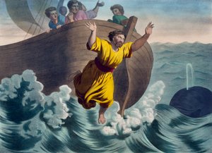 Jonas jogado no mar, ilustração de um catecismo LHistoire Sainte, publicado por Charles Delagrave, Paris, final do século XIX de French School