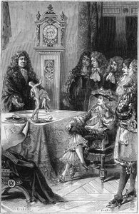 Joseph Guichard (Joseph Guichard) Du Verney (Duverney) (1648-1730) dando um leão de anatomia ao Duque de Borgonha Louis da França (1682-1712). Século XVIII. Gravura a partir de 1878. de French School