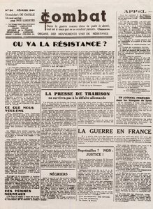 Revista COMBAT - número 54 - fevereiro de 1944 - órgão dos movimentos de resistência unidos. (jornal clandestino) - Para onde irá a resistência de French School