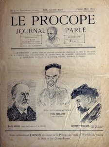 Journal du Proope, café parisiense, fevereiro de 1895: retratos dos poetas franceses Paul Verlaine, Paul Arene e Laurent Tailhade. de French School